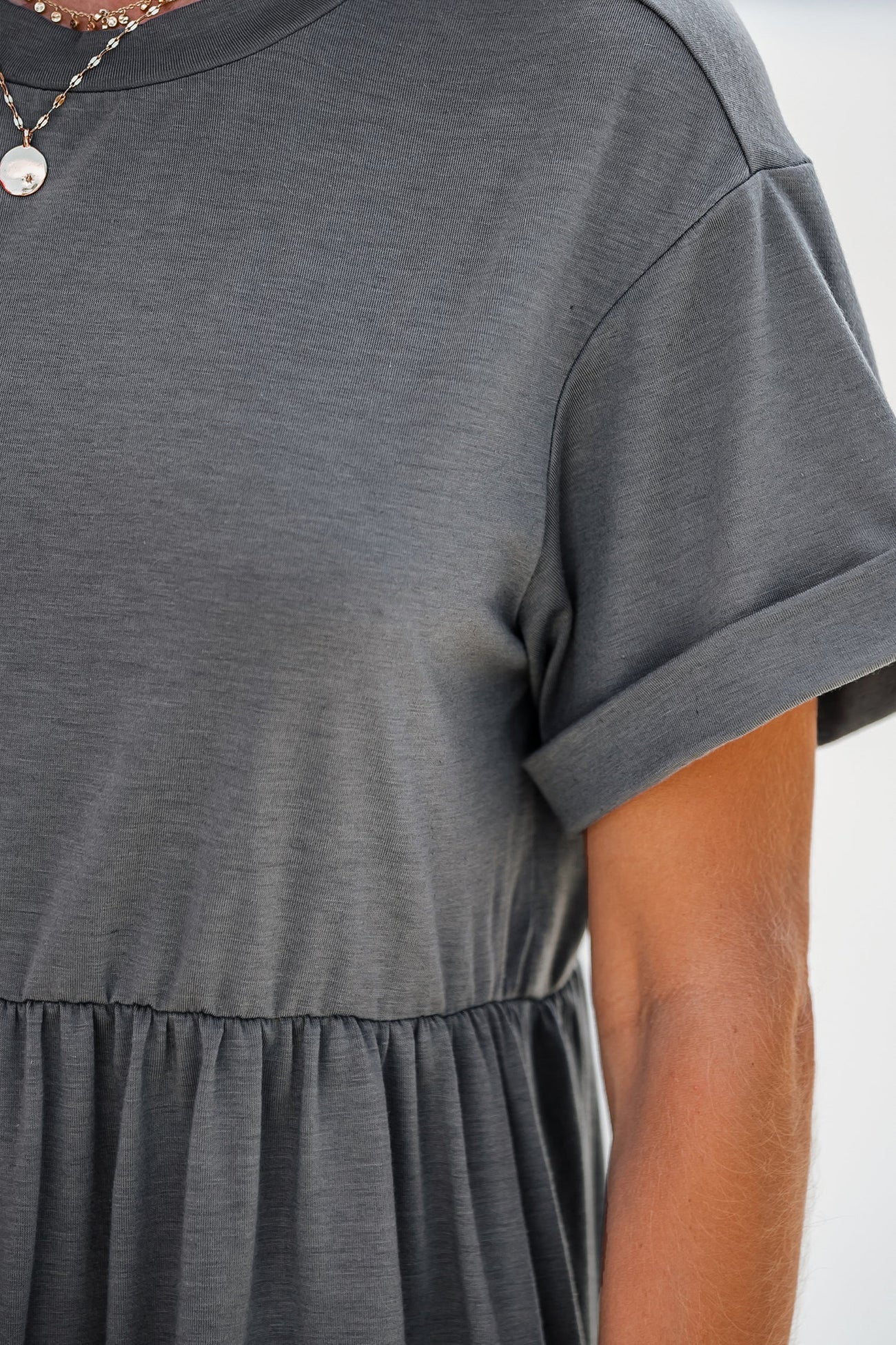 Cloud Grey Tiered Hem T-Shirt Dress