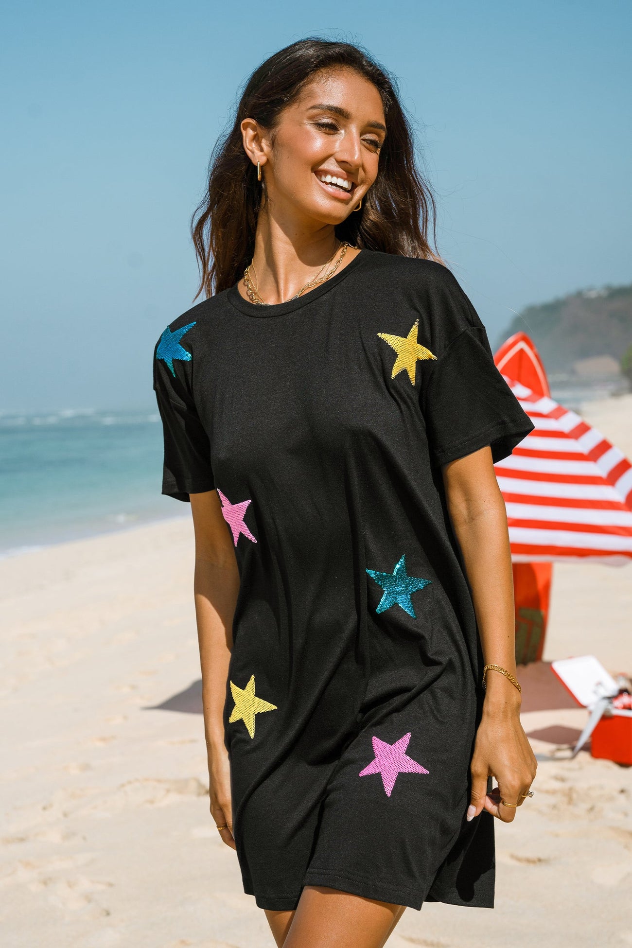Sequin Star Embroidered Mini Dress