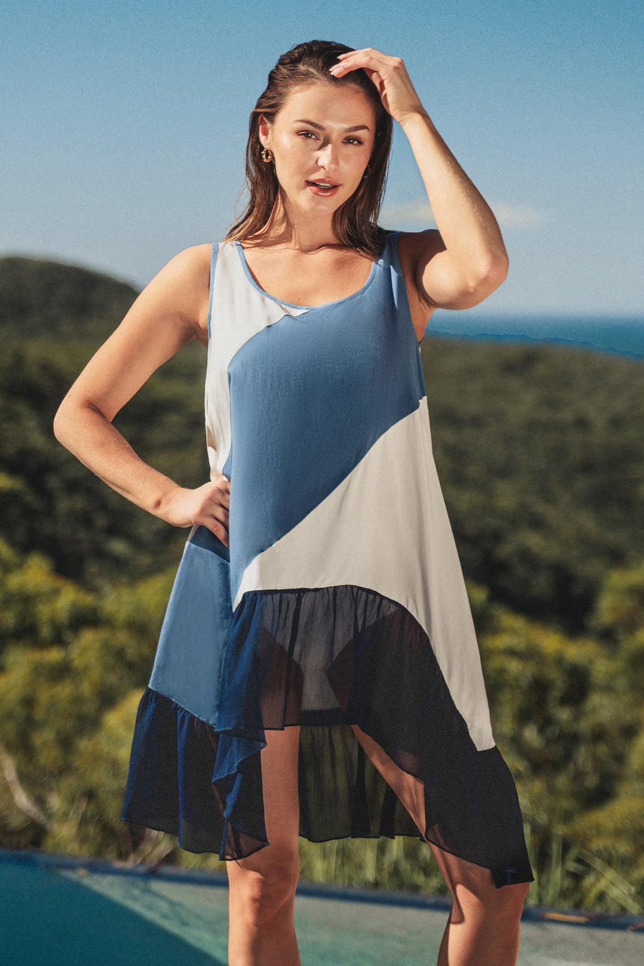 Colorblock Asymmetrical Hem Cover-Up Dress