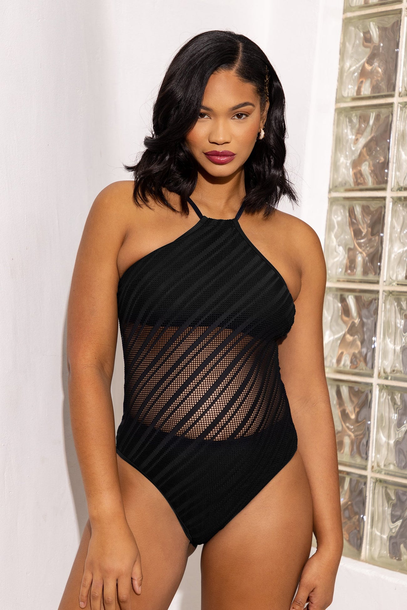 Coast Stripe Mesh Cheeky High-Leg One Piece Swimsuit