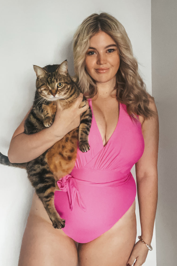 Summer Dreaming Surplice Pink Halter Plus Size One Piece Swimsuit