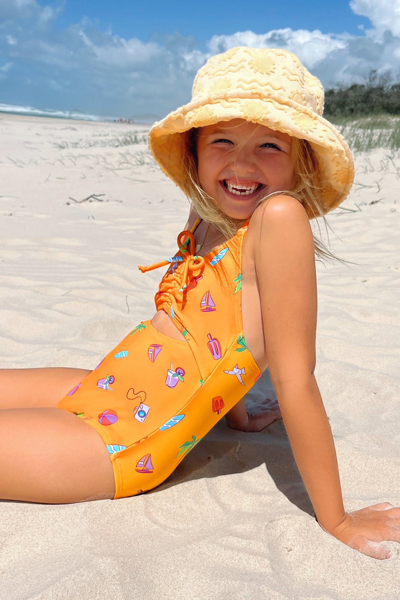 Girls Day At The Beach Conversational Print One Piece Swimsuit