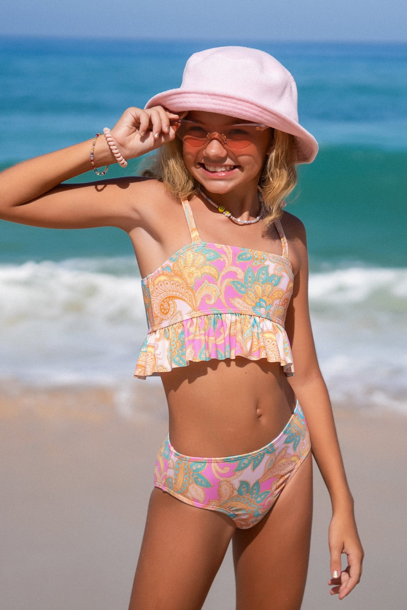 Girls Paisley Whisper Ruffled Tie Strap Tankini & Hipster Set