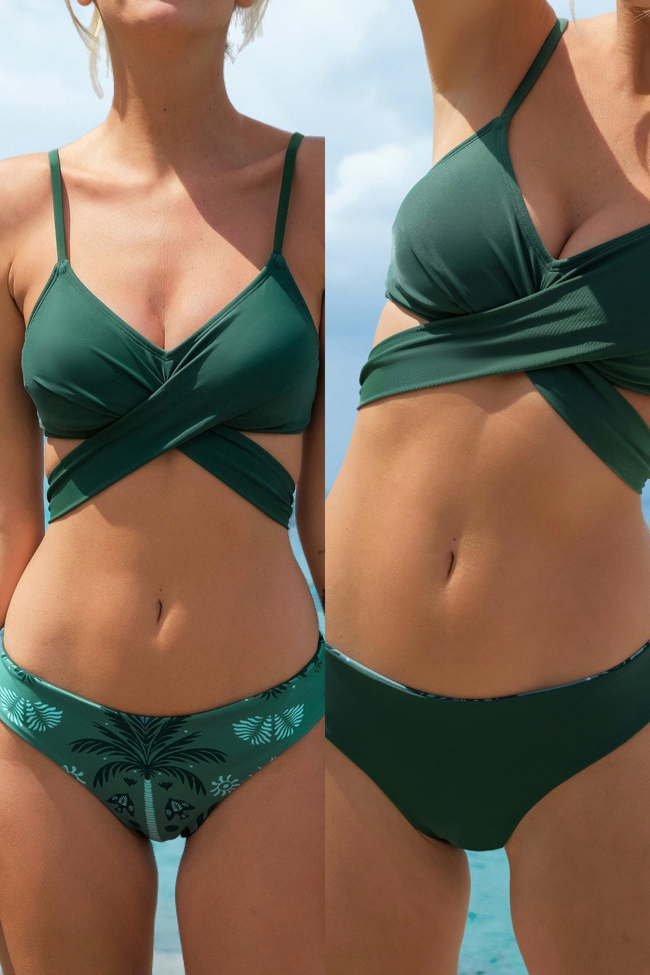 Keep Palm Wrap Top & Reversible Hipster Bikini Set