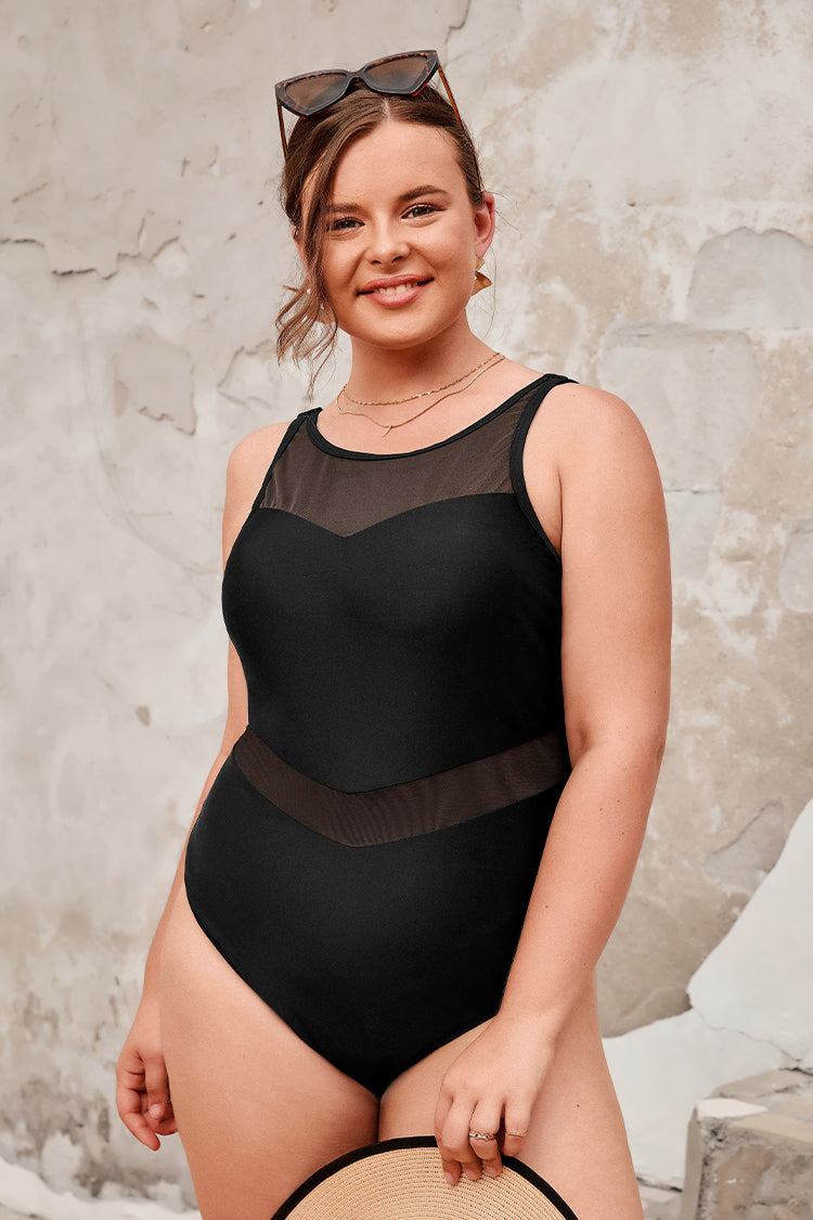 Palm Beach Nights Mesh High Neck Plus Size One Piece Swimsuit