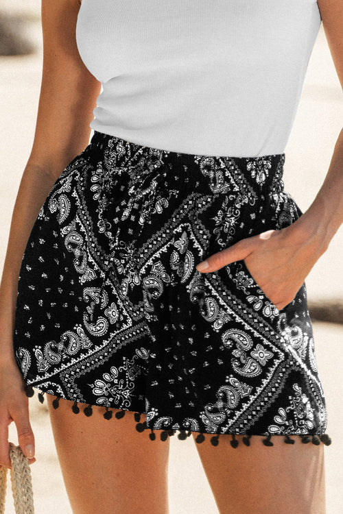 Bandana Print Pom Pom Shorts