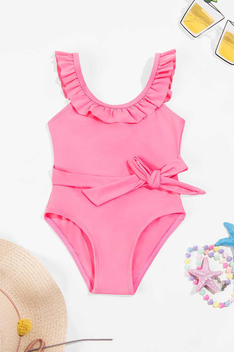 Girls Summer Dreaming High Neck Belted One Piece Swimsuit