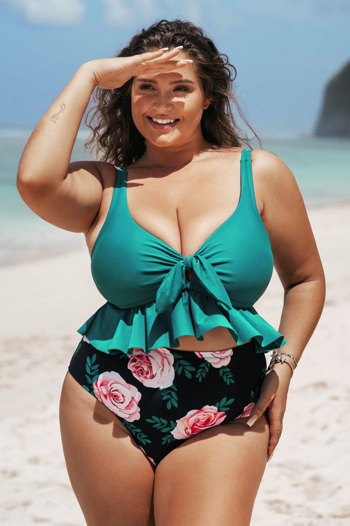 Tankini Plus Size Yaritza con Nodo e Volant