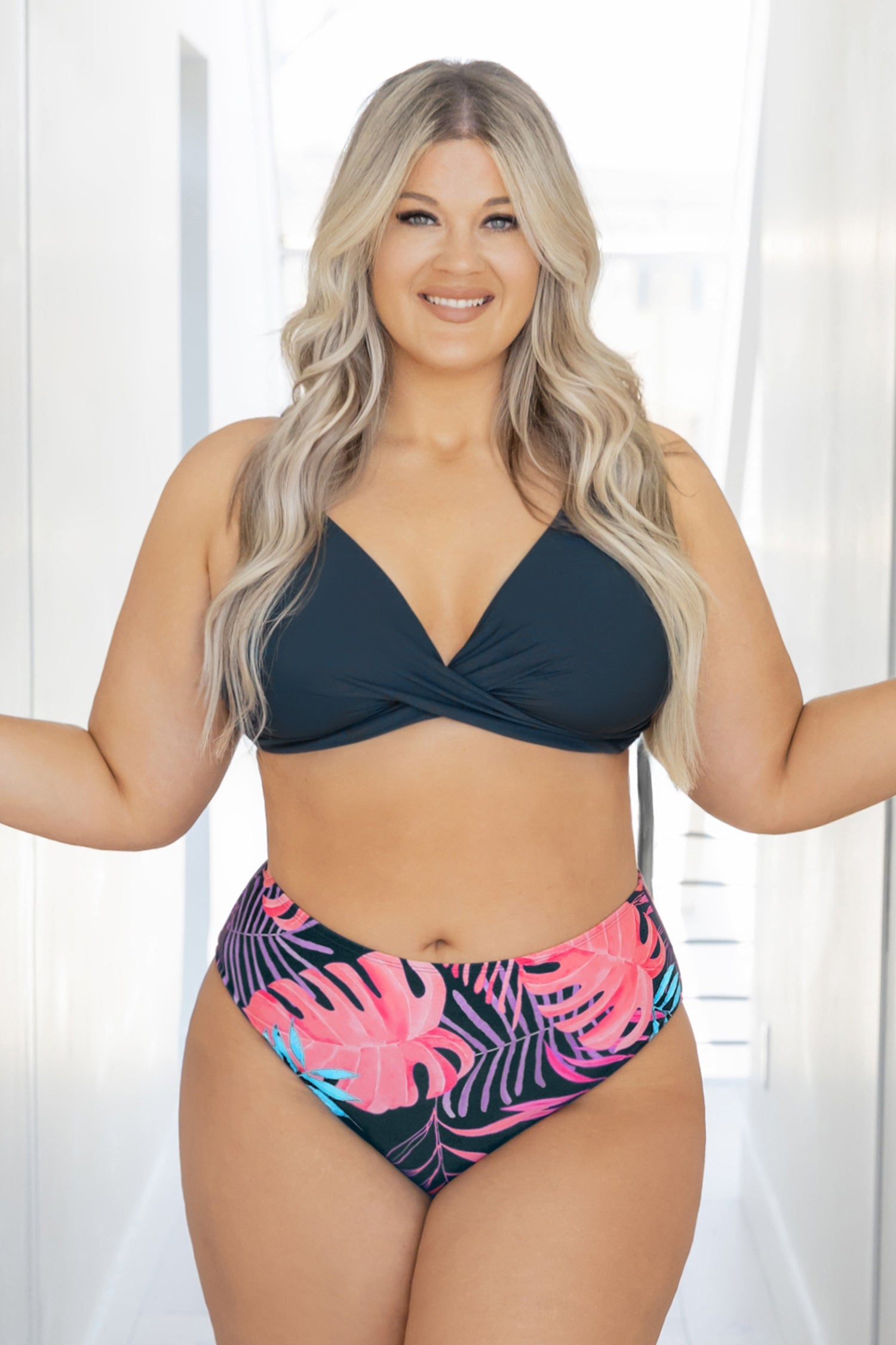 Vapor Wave Lace Up Bralette & Hot Tropics High Waist Bikini Set