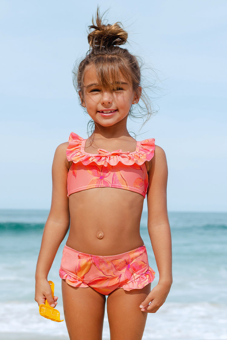 Girls Luminescent Ruffled Tie Back Bralette & Hipster Bikini Set