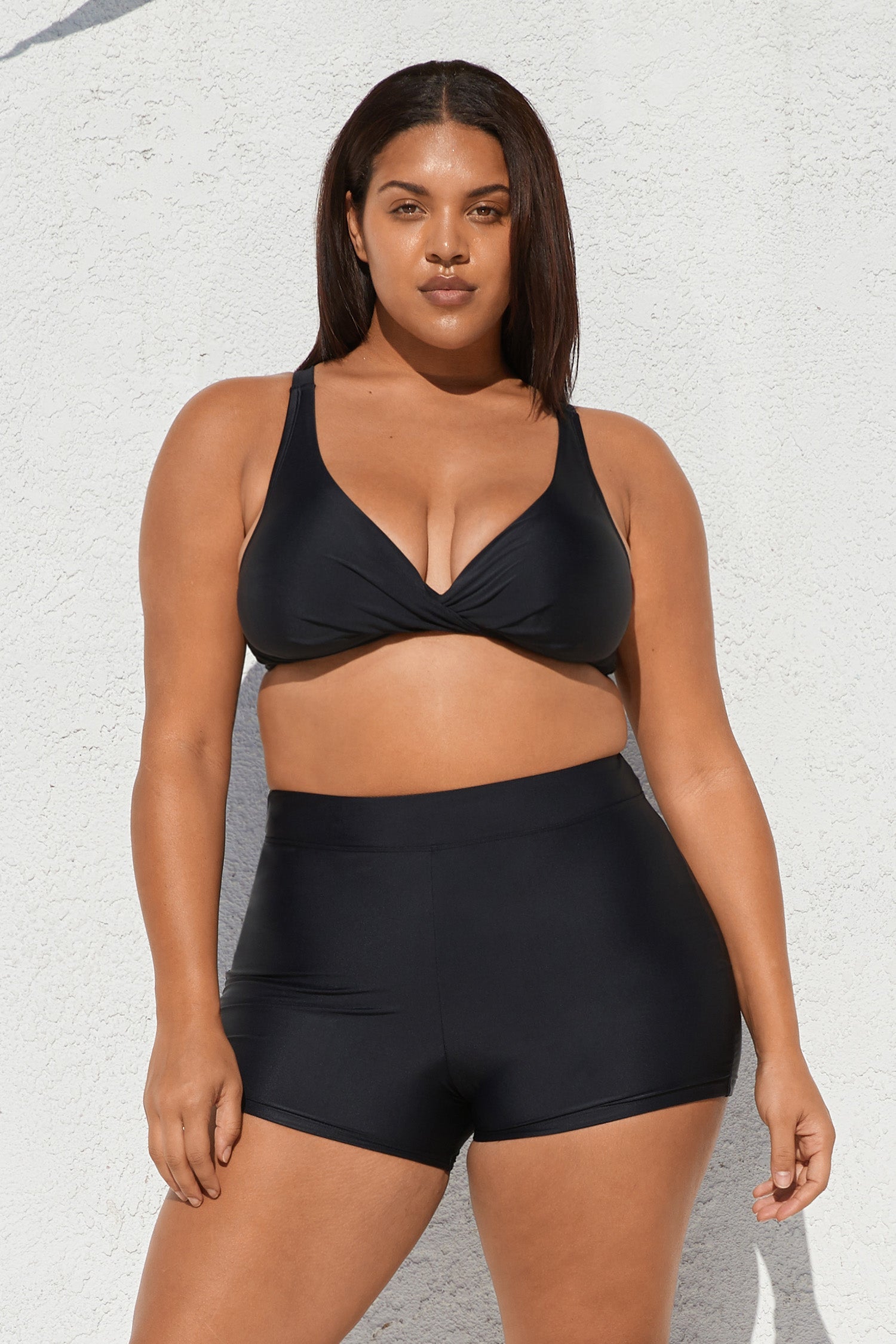 Boho Rhapsody Wrap Bralette & Bike Shorts Plus Size Swim Set