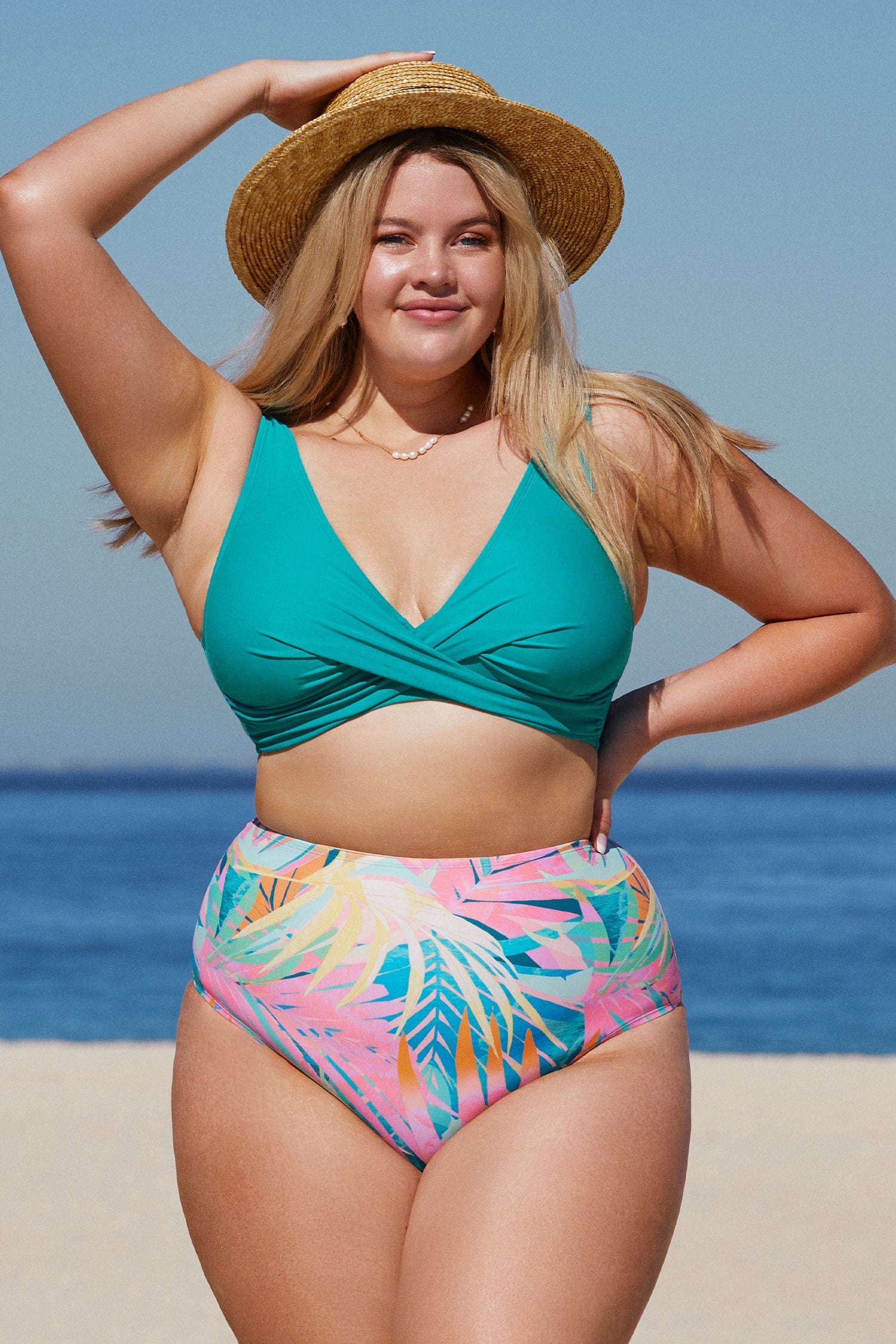 Dreamland Tropical Lace-Up Bralette & Retro Plus Size Bikini Set