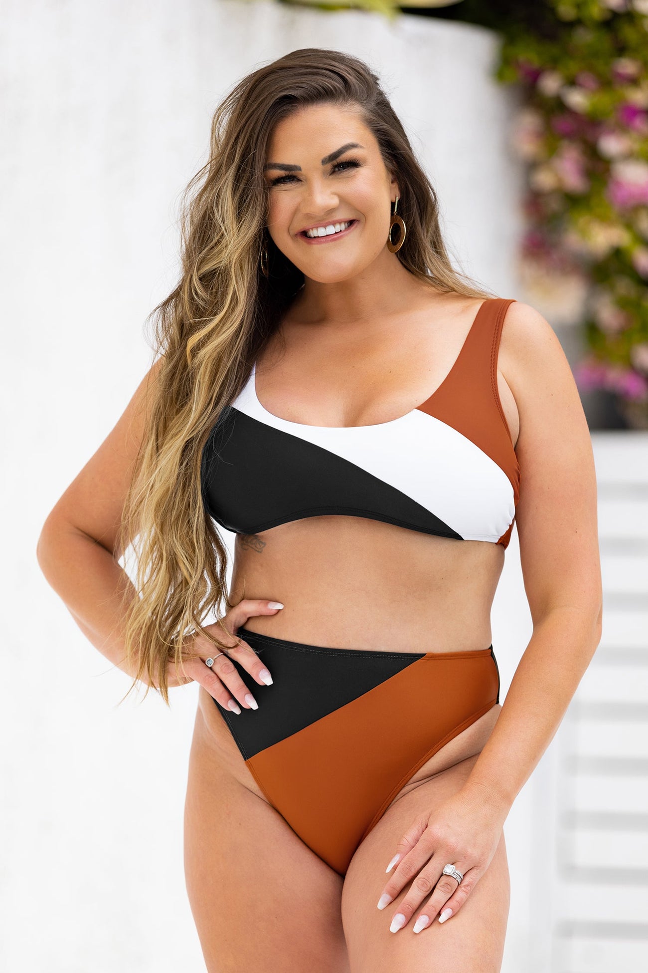 Colorblock Colombia Coast Scoop Bralette & High Waist Bikini Set