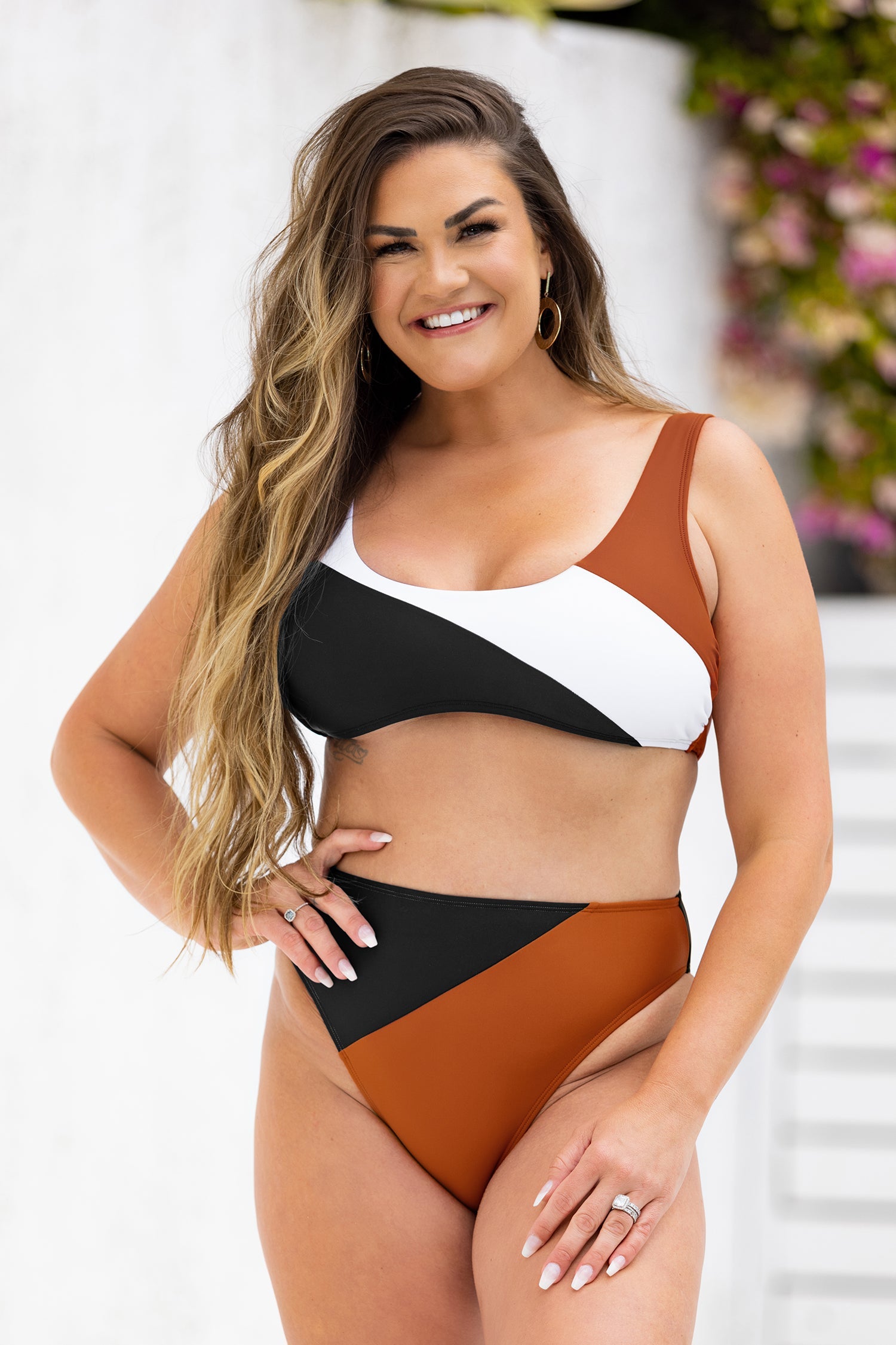 Colorblock Colombia Coast Scoop Bralette & High Waist Bikini Set