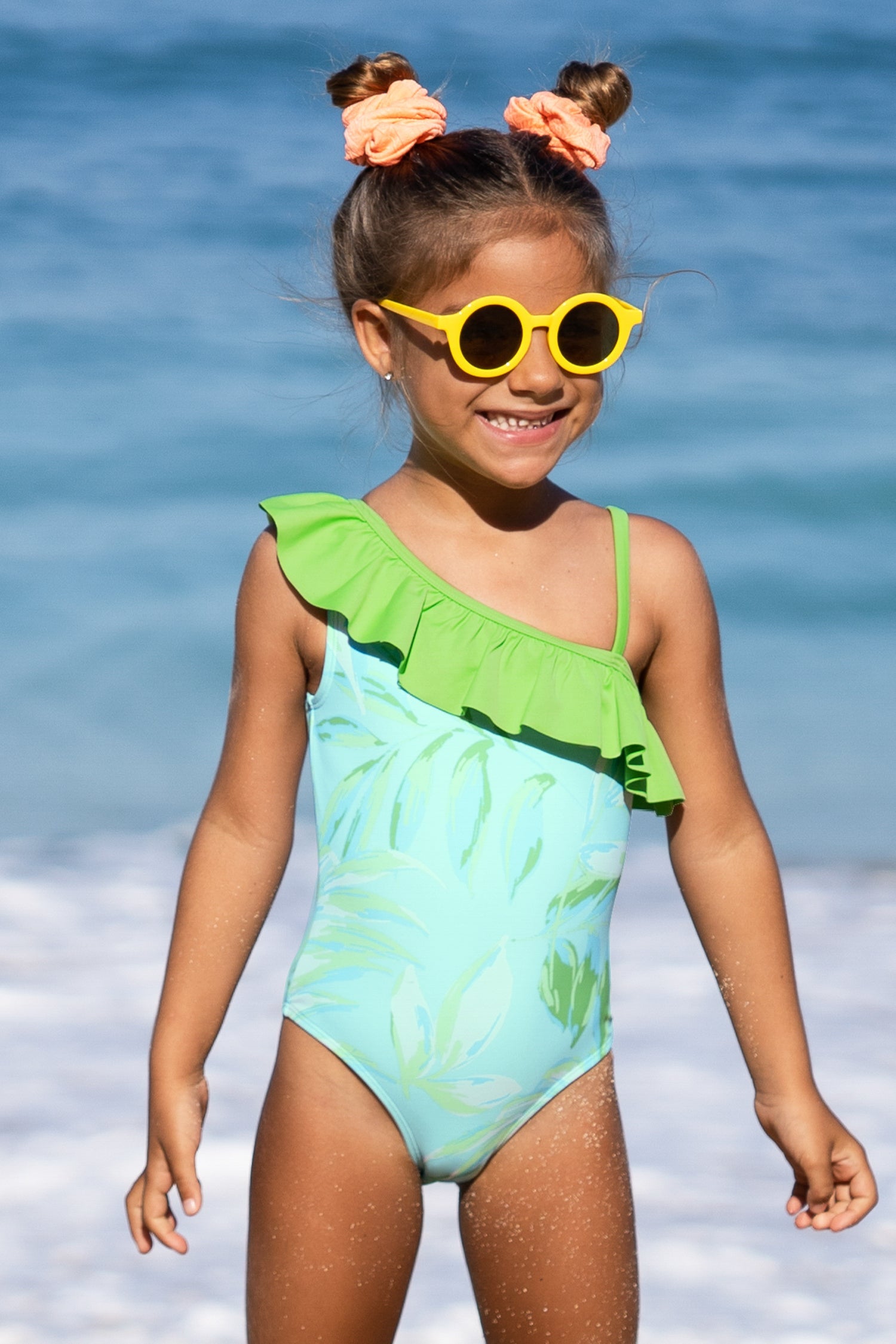 Girls Magic Leaf Ruffled One Piece Swimsuit