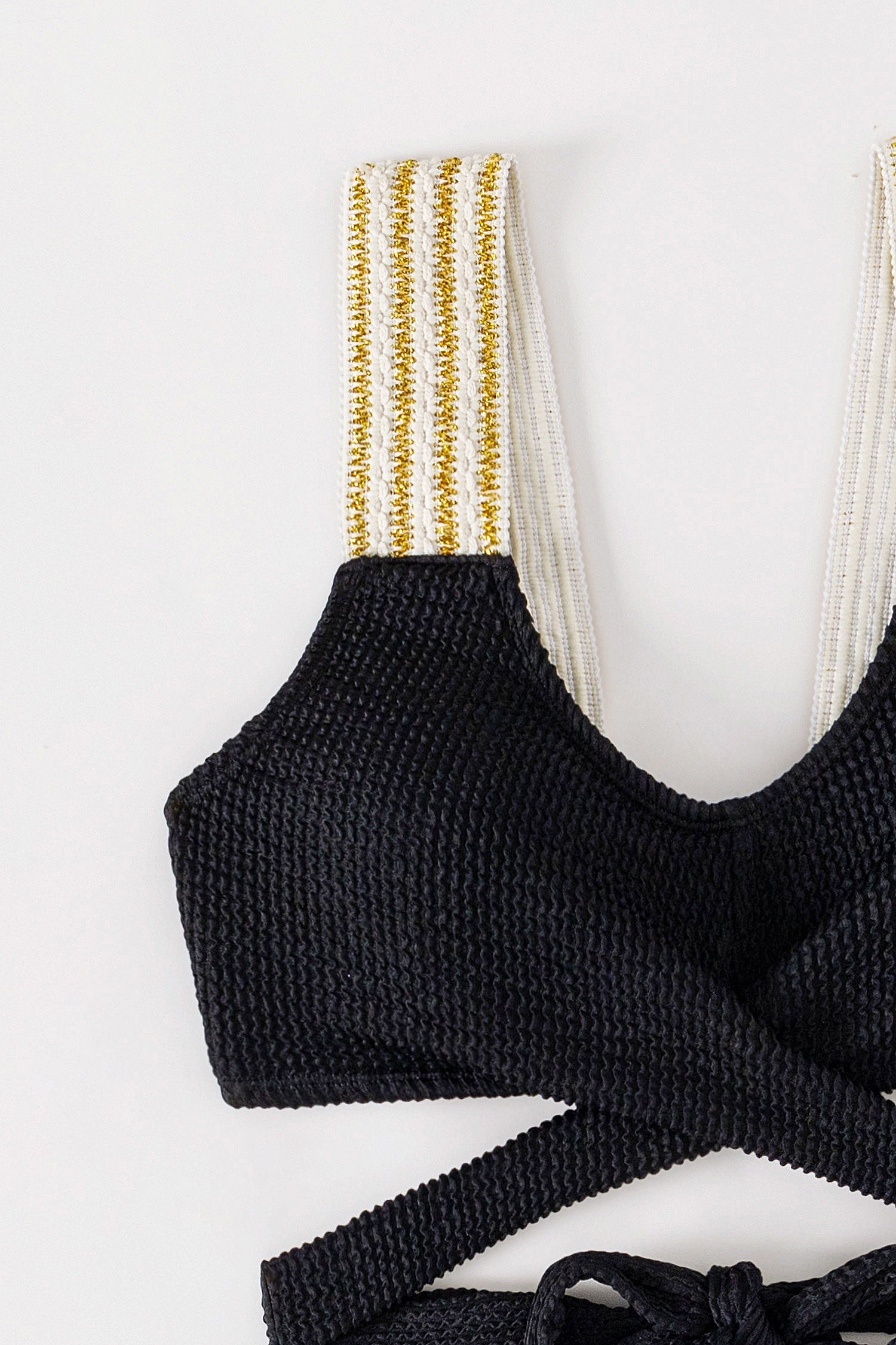 Metallic Striped Wrap Bralette & High Waist Bikini Set