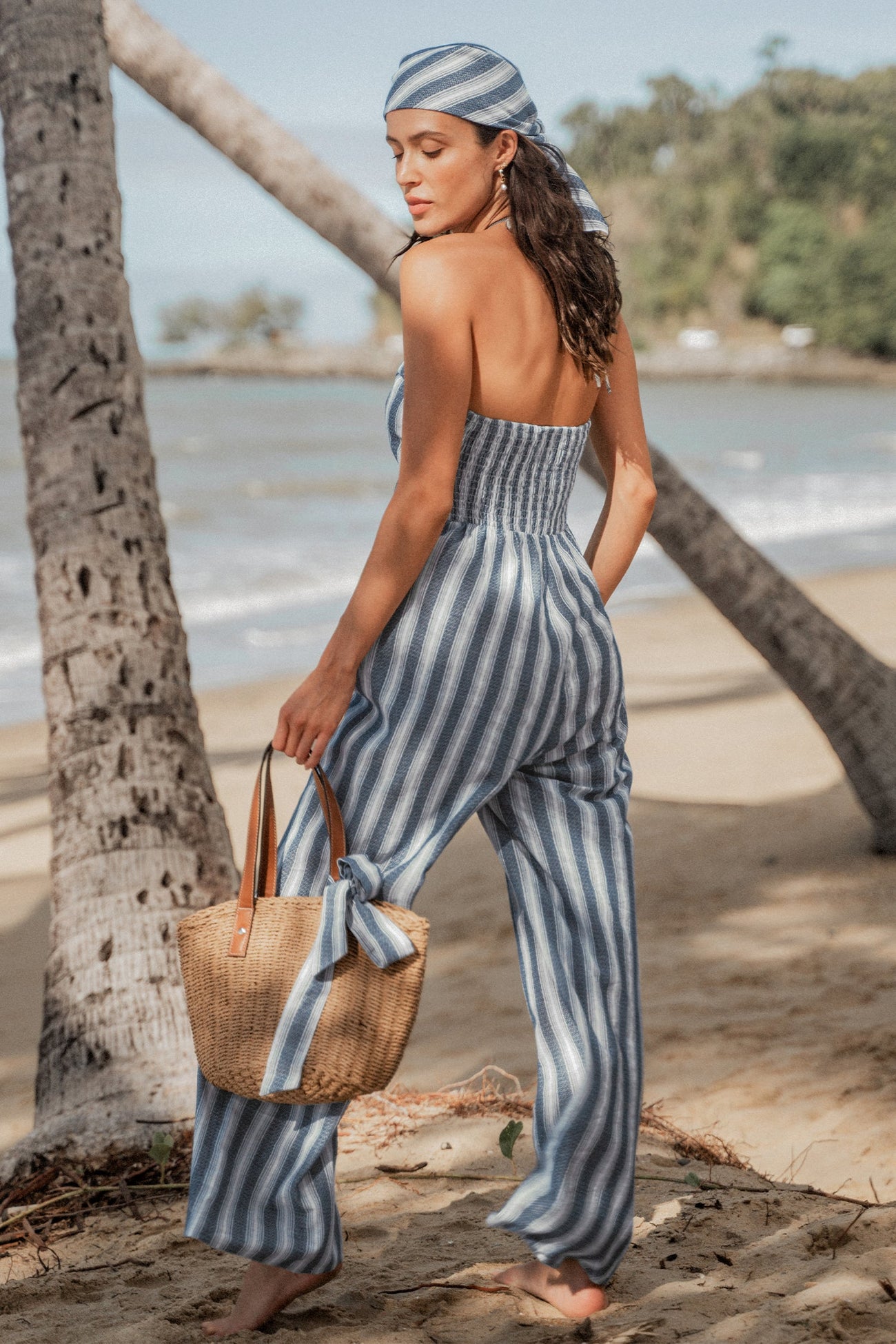 Striped Cutout Halter Jumpsuit
