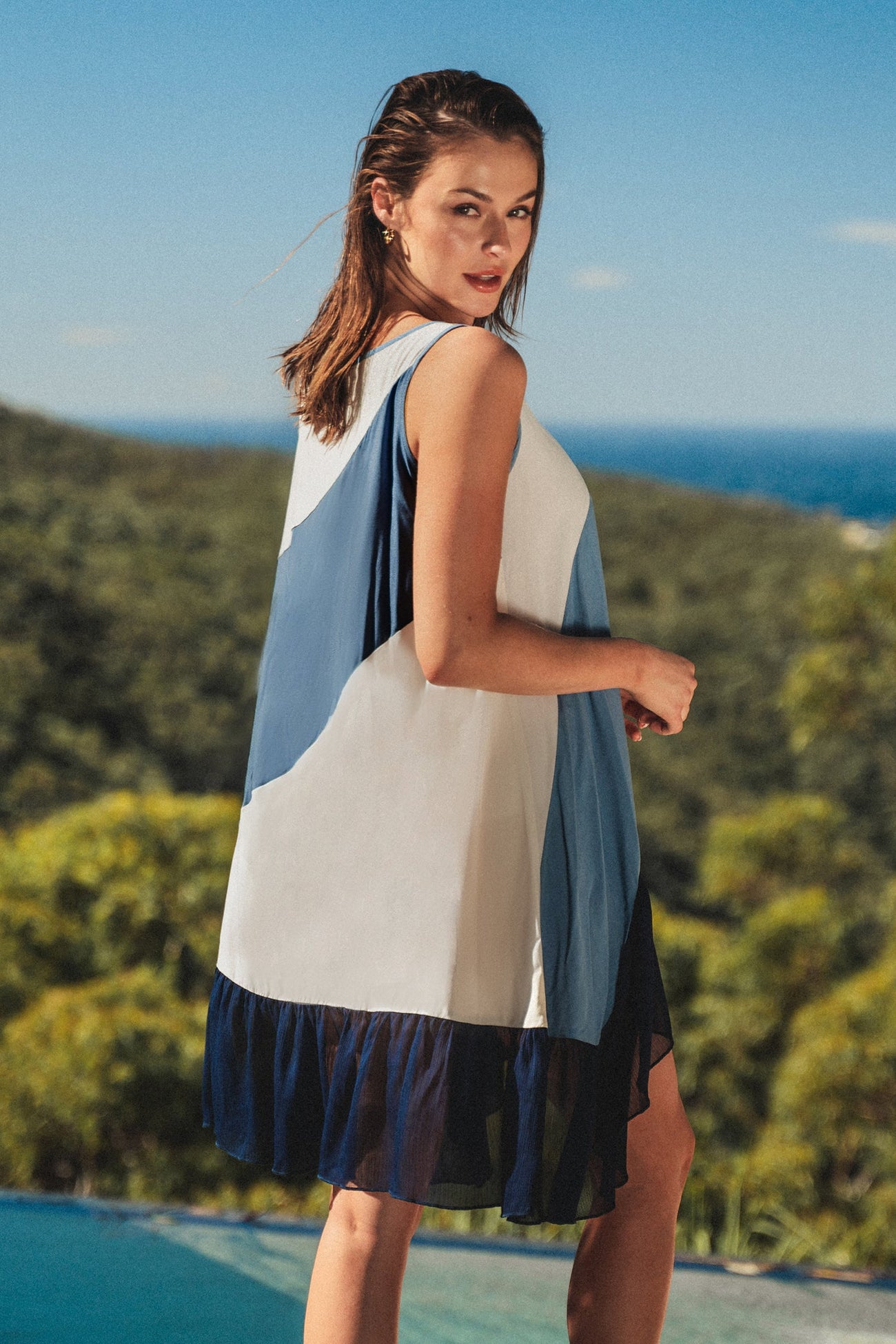 Colorblock Asymmetrical Hem Cover-Up Dress