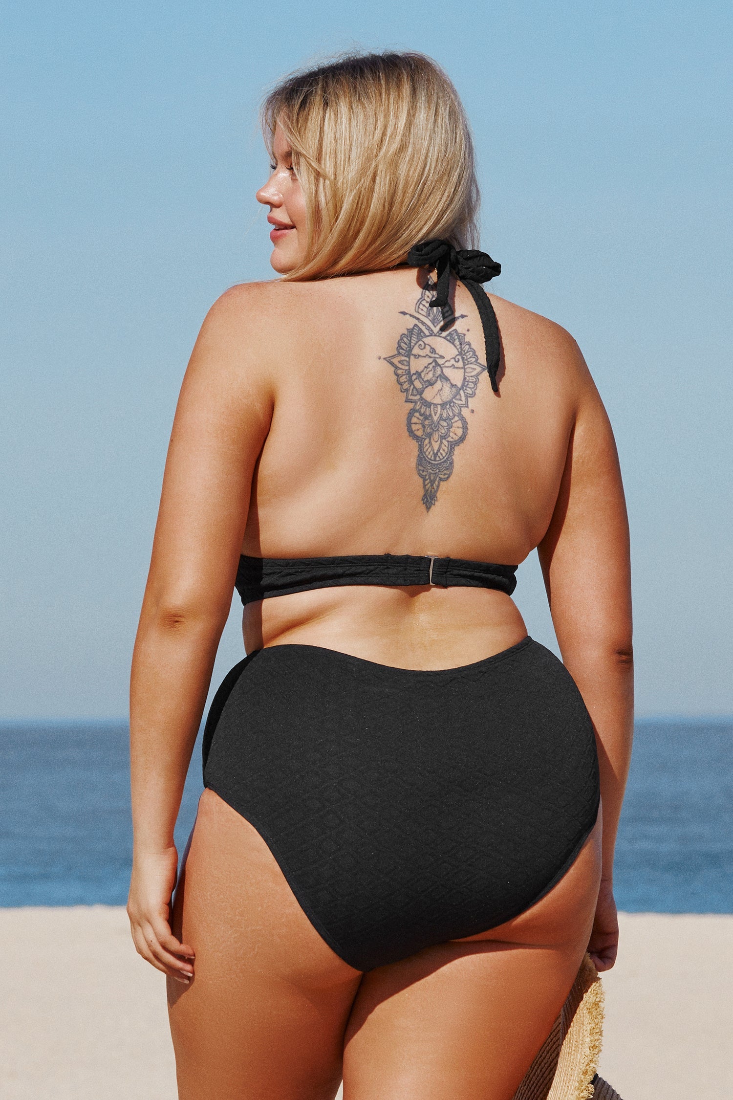 Jacquard Halter Triangle & Retro High Waist Bikini Set