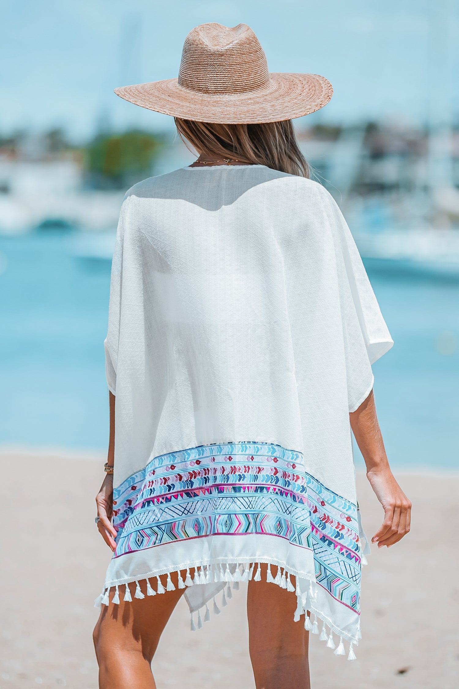 Tribal Print Tassel Trim Cover-Up Kimono