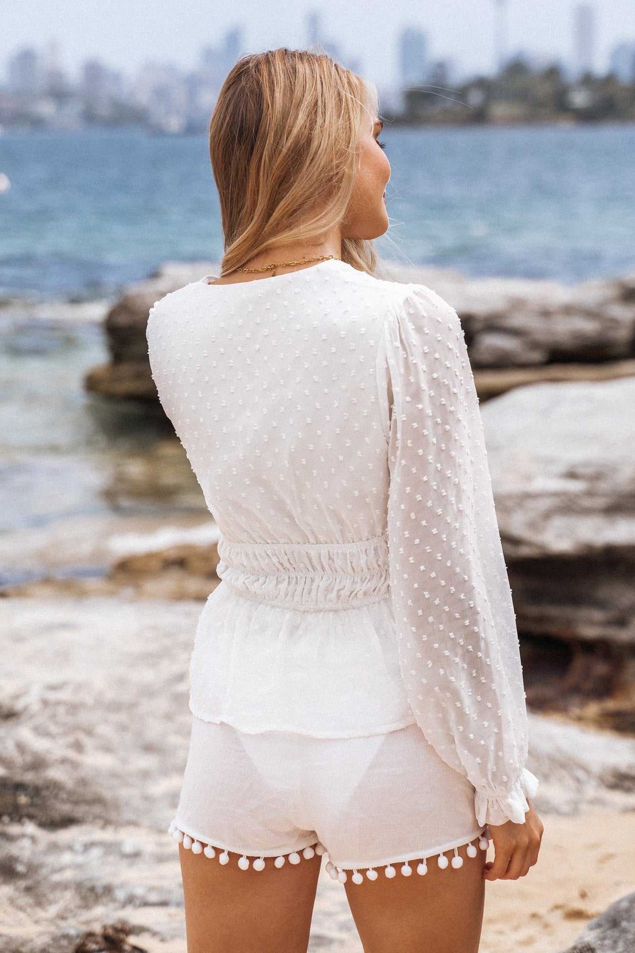 Averie Clip Dot Flounce Top