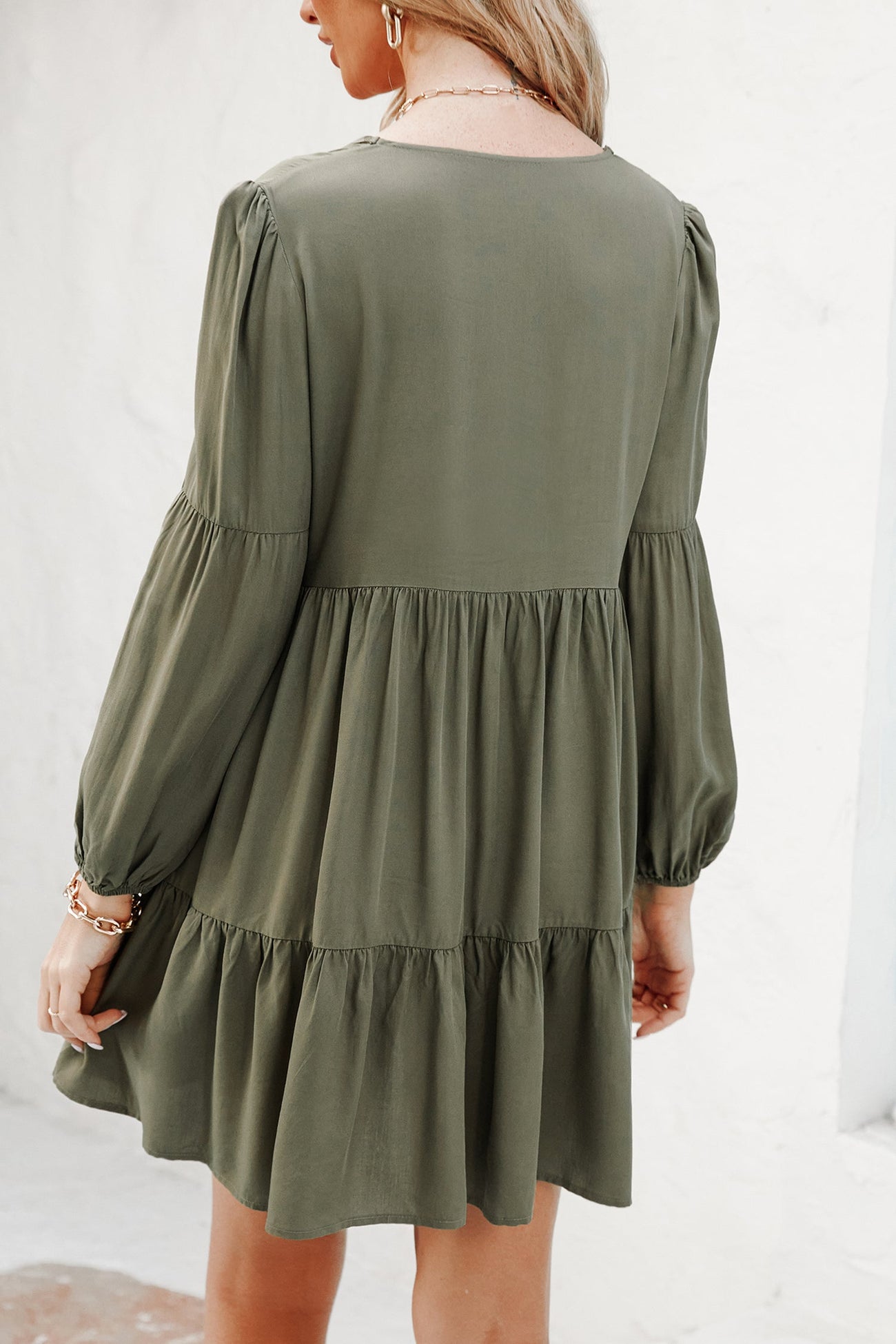 Fancy Gift Long Sleeve Ruffle V-neck Dress