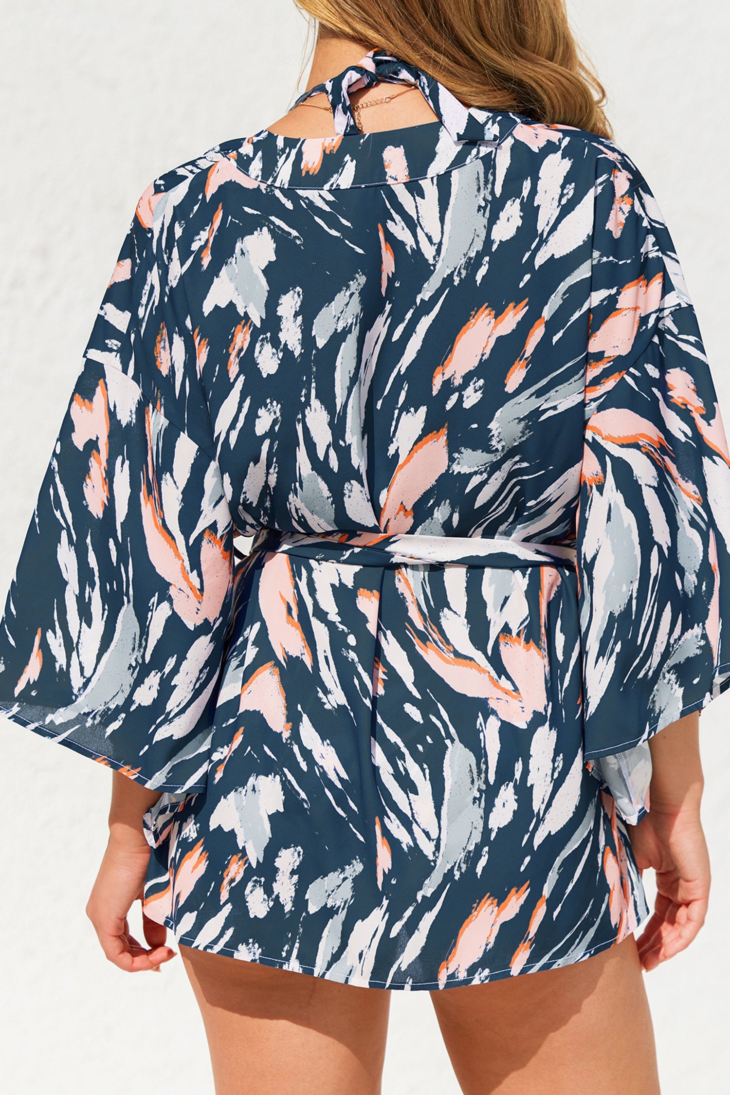 Multicolored Abstract Print Belted Cover-Up Kimono