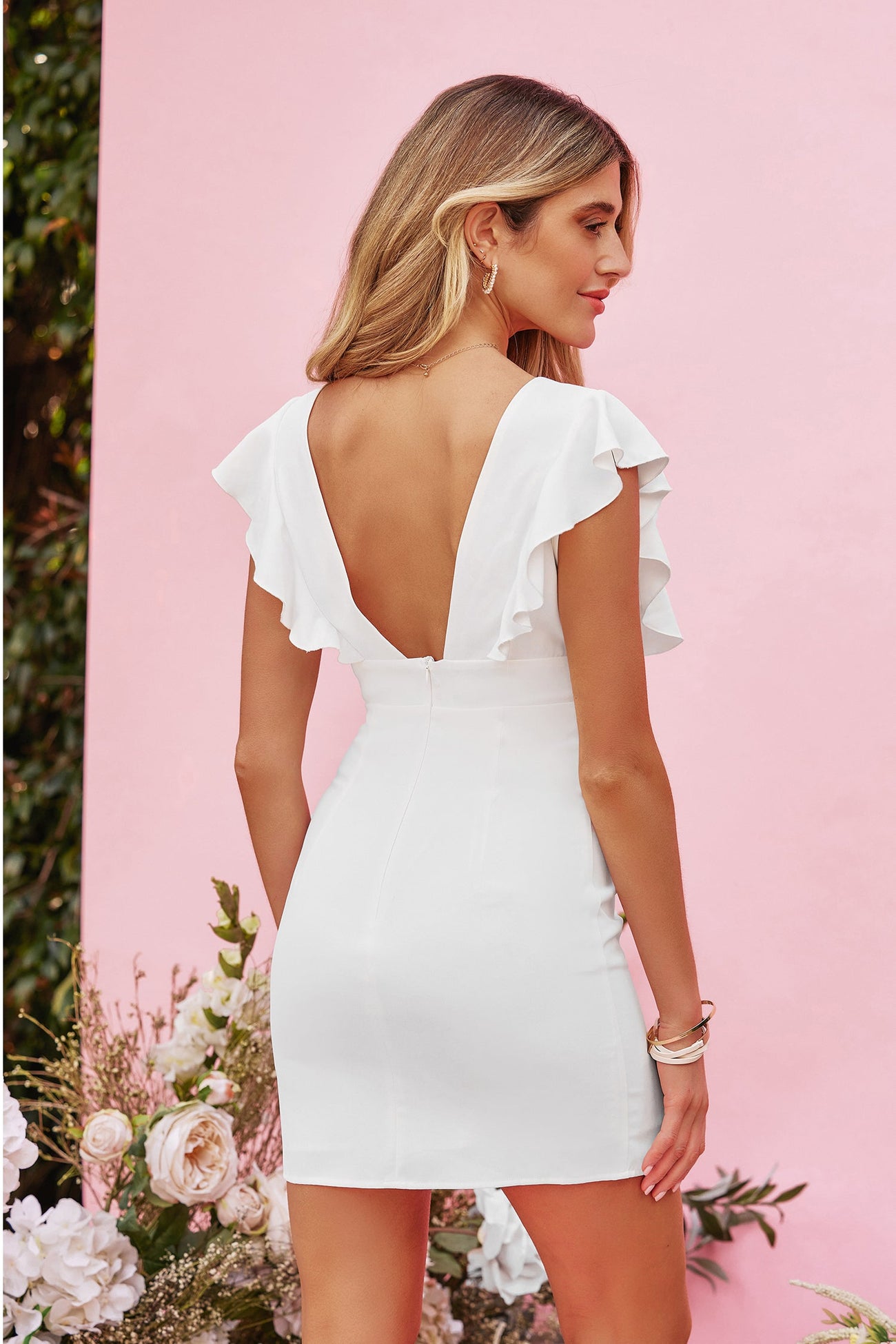Romance Plunge Ruffled Mini Dress