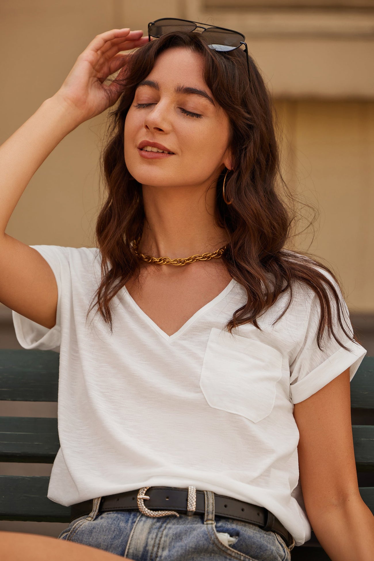 Slub Knit V-Neck Tee