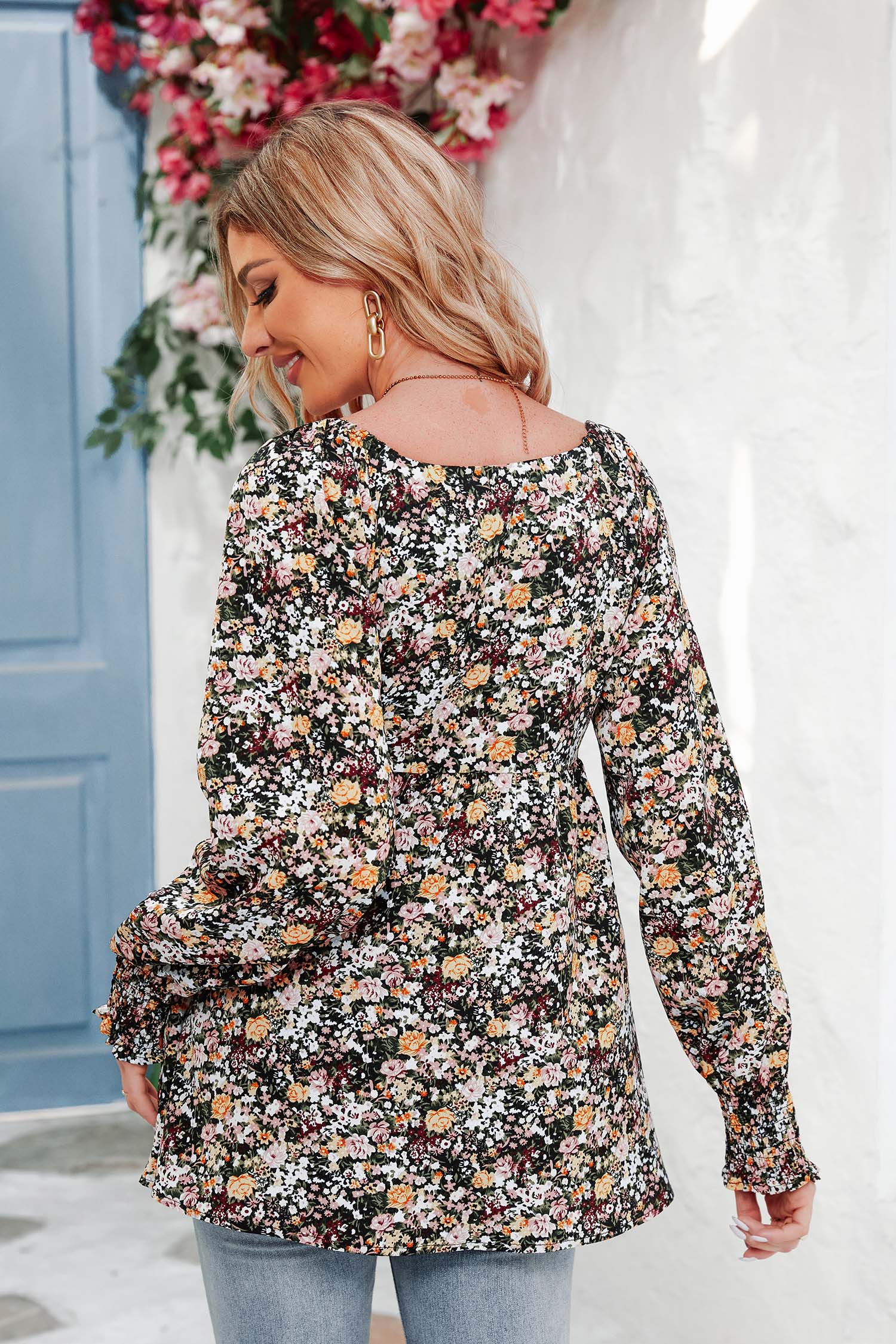 Samantha Ditsy Floral Balloon Sleeve Top