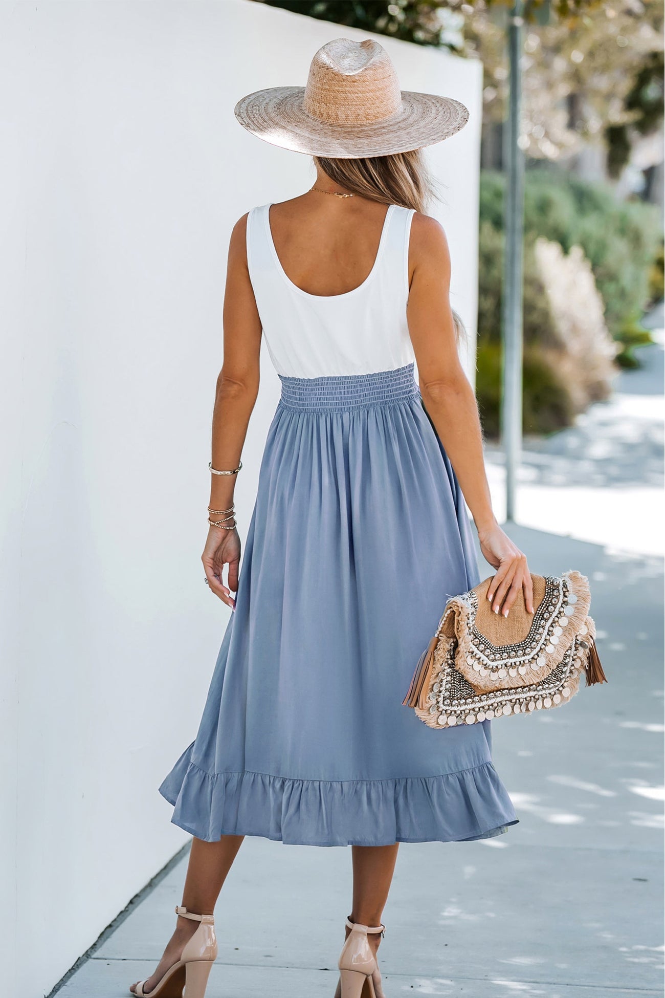 Ruffled Scoop Neck A-shape Dress
