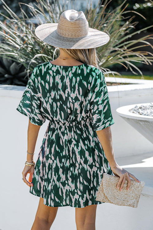 Abstract Print Drawstring Dress