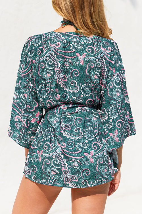 Belted Paisley Print Cover-Up Kimono