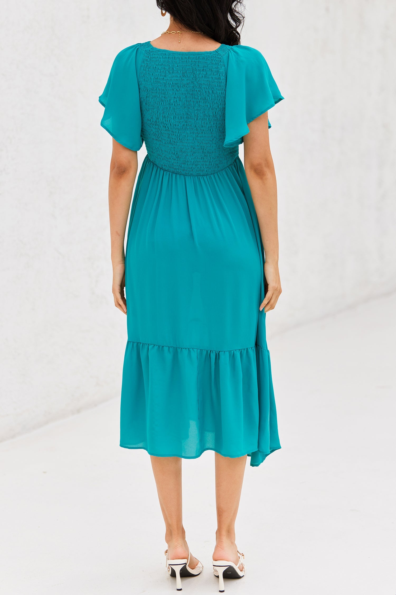 Ocean Blue Smocked Ruffled Dress