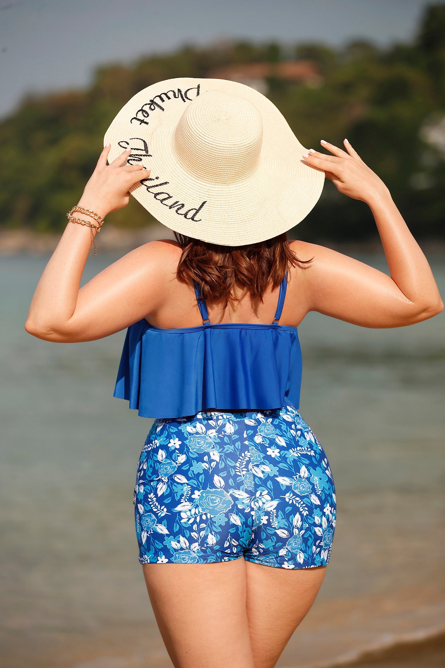 Strappy Flounce Top & Floral Print Boyshort Tankini Set