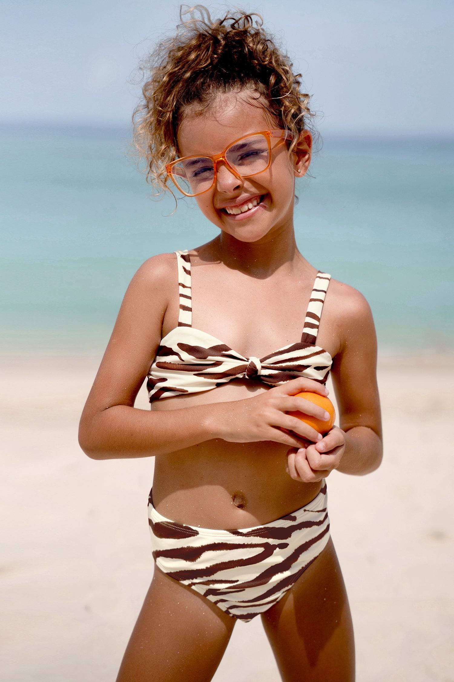 Girls Abstract Art Knotted Top & Mid Rise Hipster Bikini Set