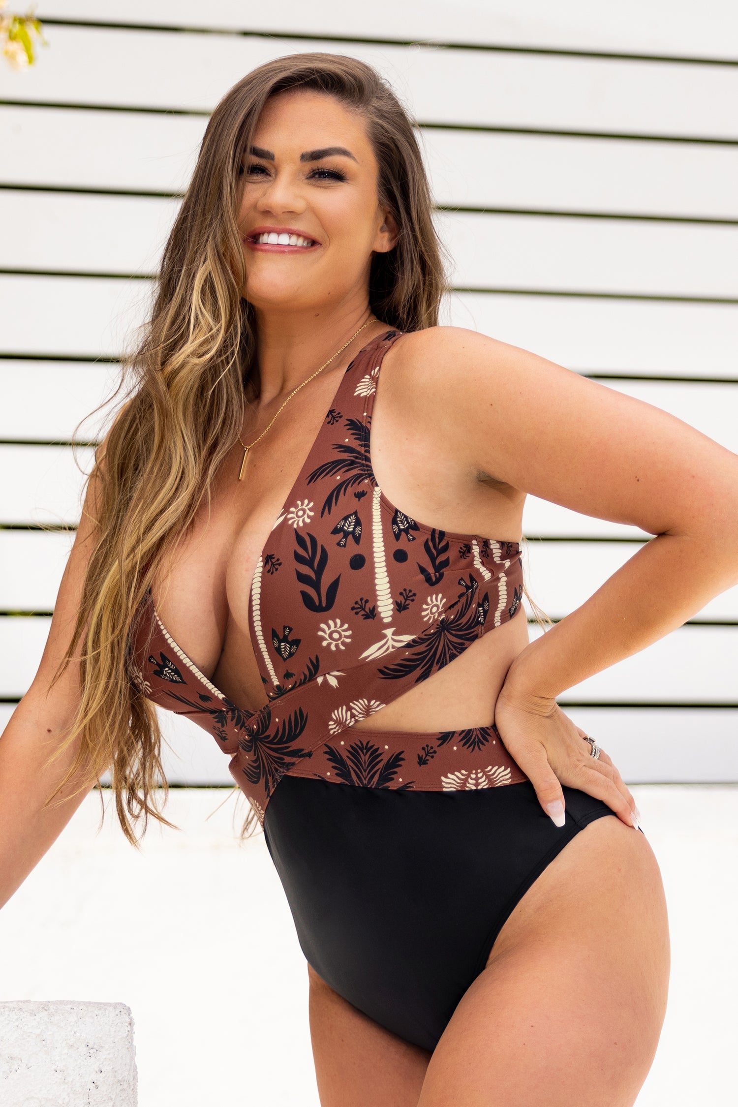 Keep Palm Plunge Cutout Cheeky One Piece Swimsuit