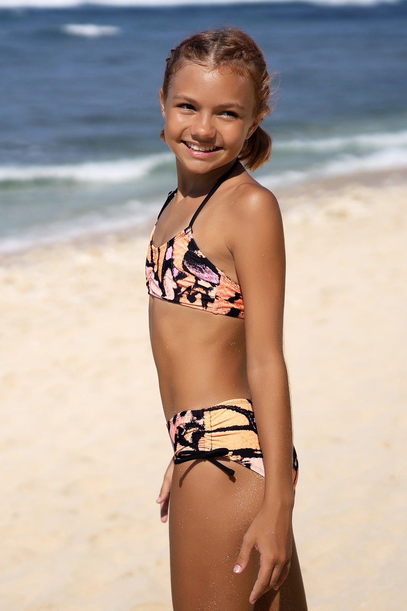 Girls Halter & Ruched Drawstring Bikini Set