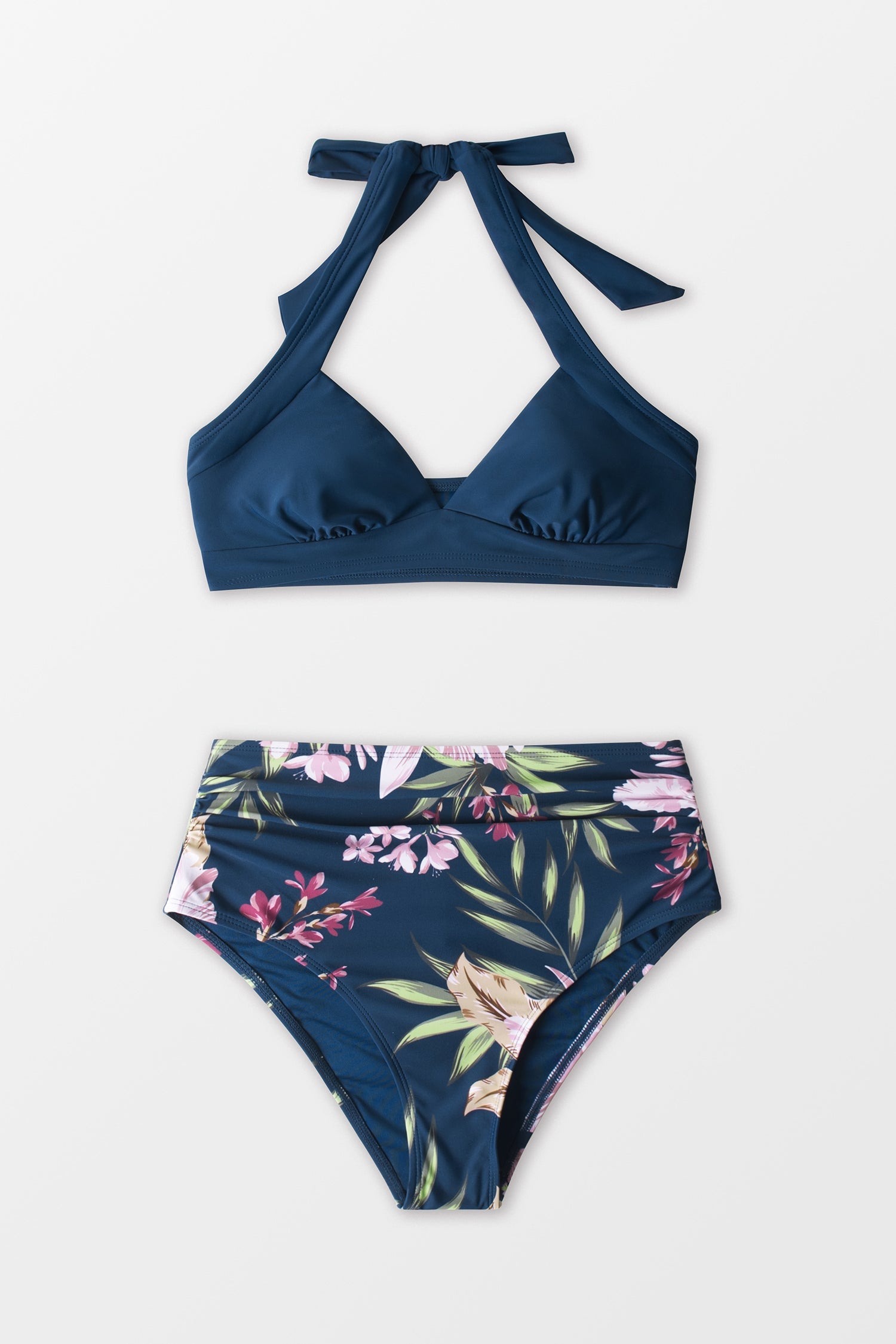Winter Fantasy Halter Bralette and Shirred High Waist Bikini Set