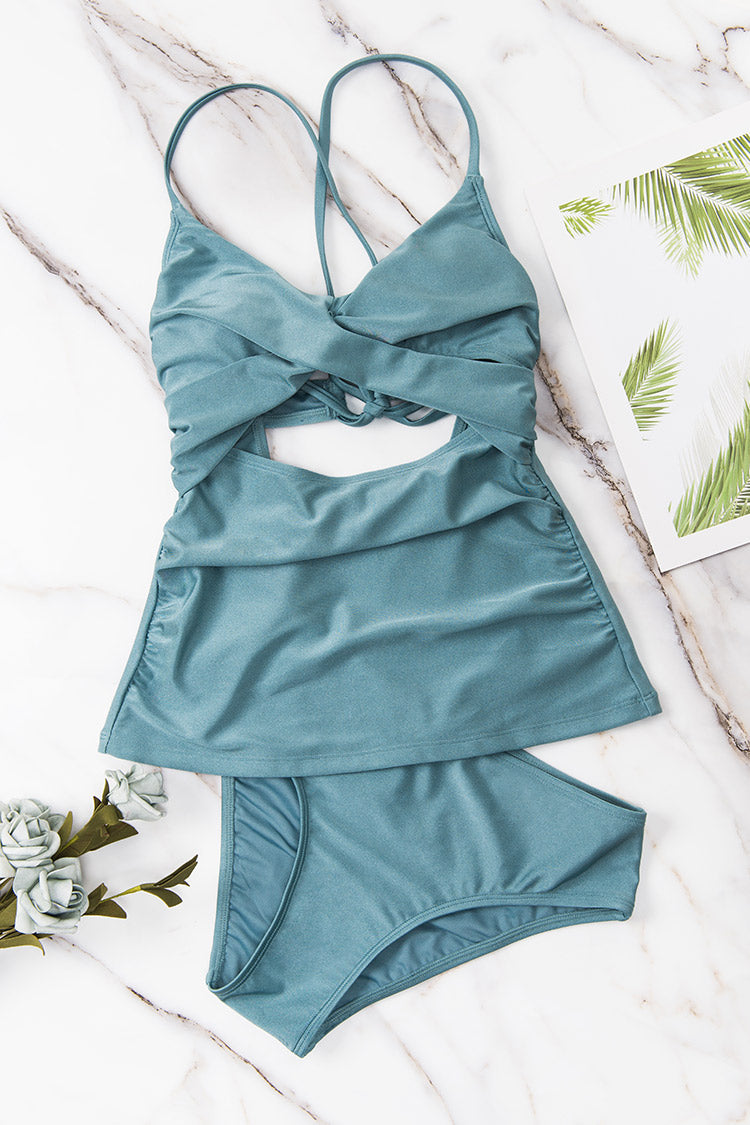 Shangrila Solids Wrap Front Tankini & Midrise Hipster Bottom Set