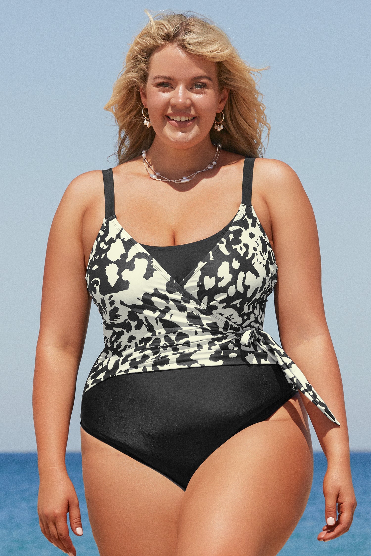 Darker Mottled Light Tie Side Plus Size One Piece Swimsuit