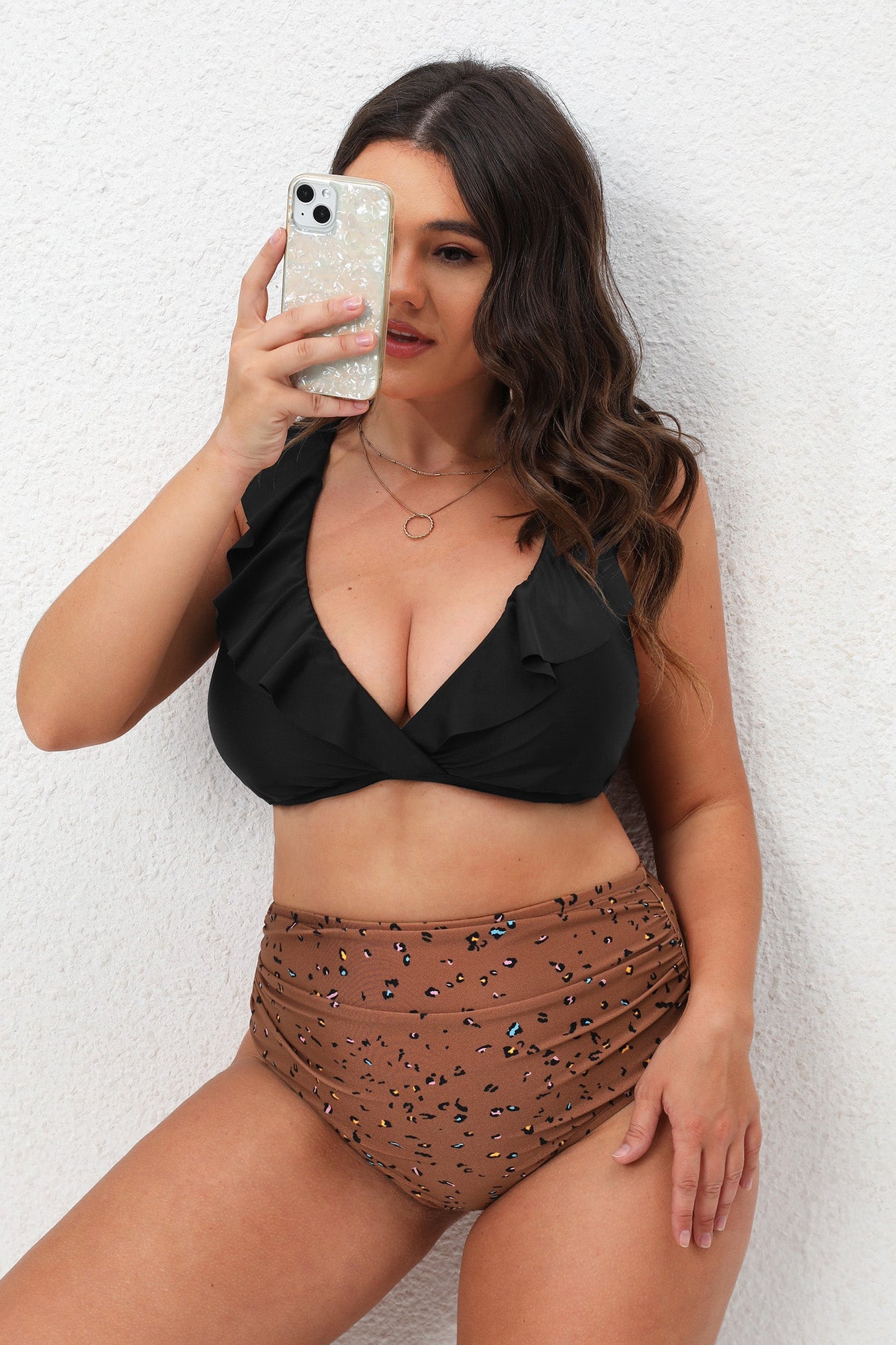 Intimate Animal V-Neck Bralette & High Waist Plus Size Bikini Set