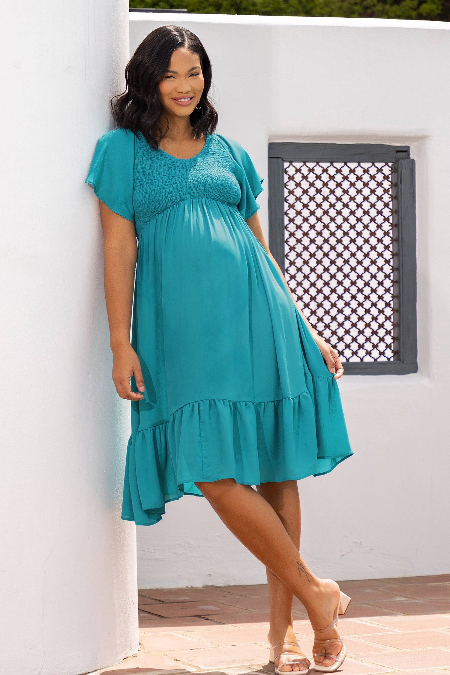 Ocean Blue Smocked Ruffled Dress