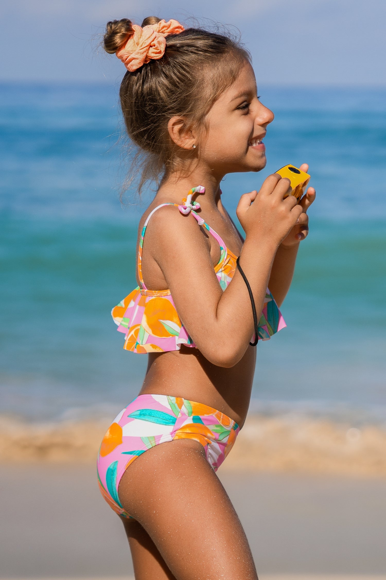 Girls Lemon Drops Tie Strap Top & Mid Rise Hipster Bikini Set