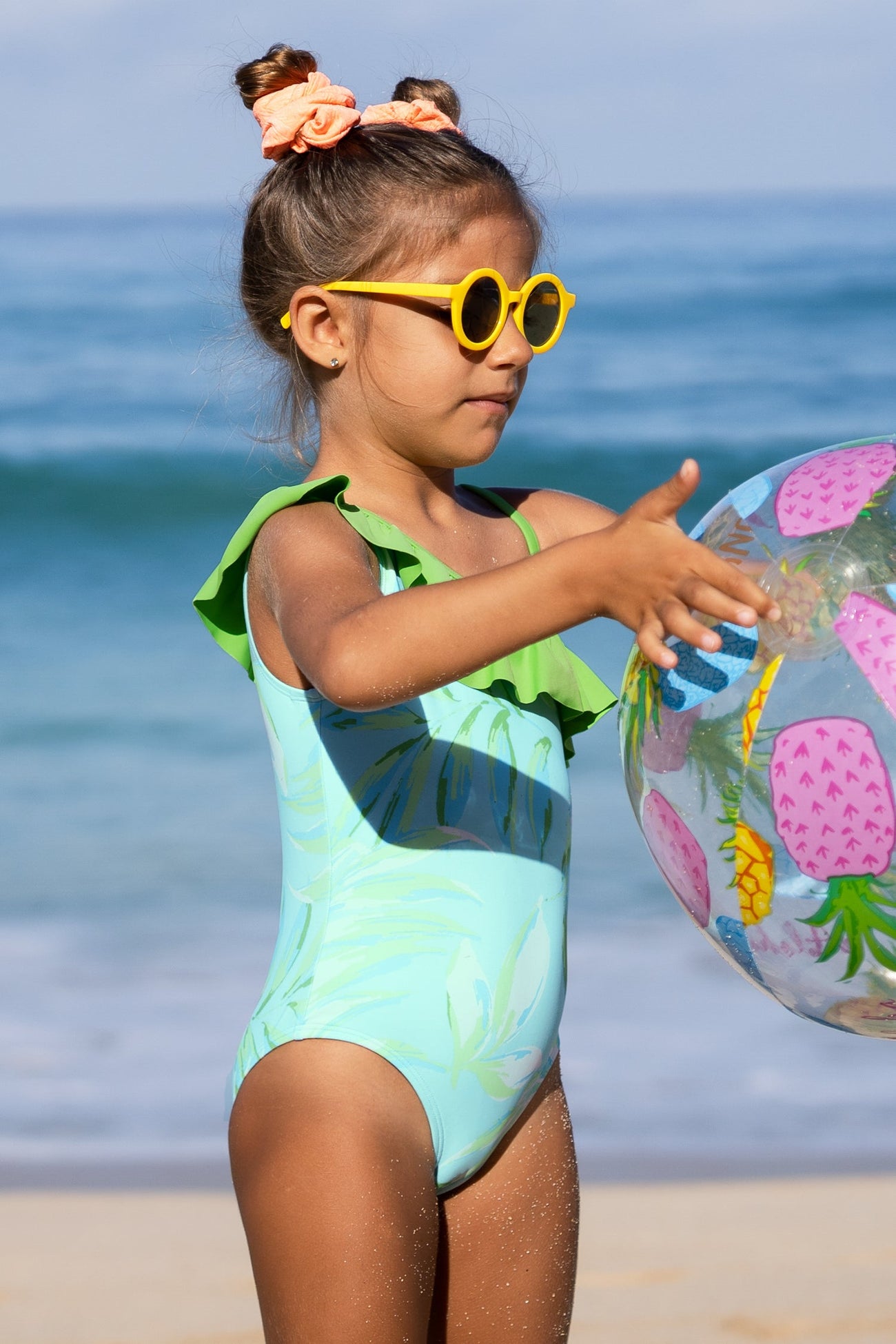 Girls Magic Leaf Ruffled One Piece Swimsuit