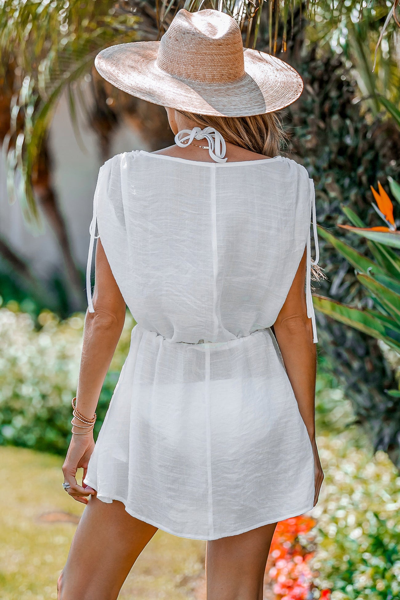 Ruched Drawstring Cover-Up Dress