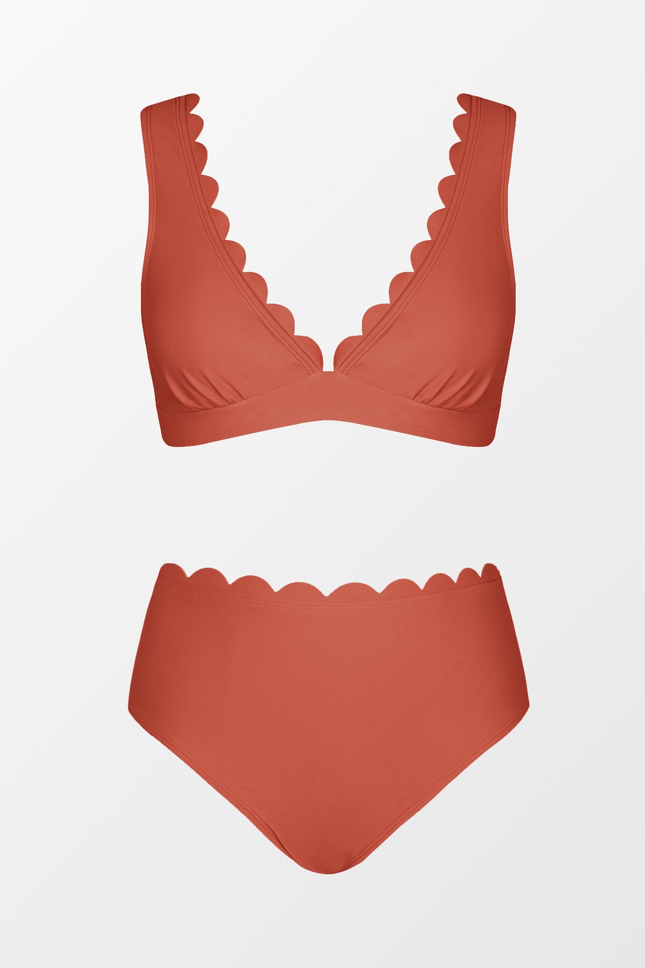 Marsala Scalloped Bralette & Mid Rise Hipster Bikini Set