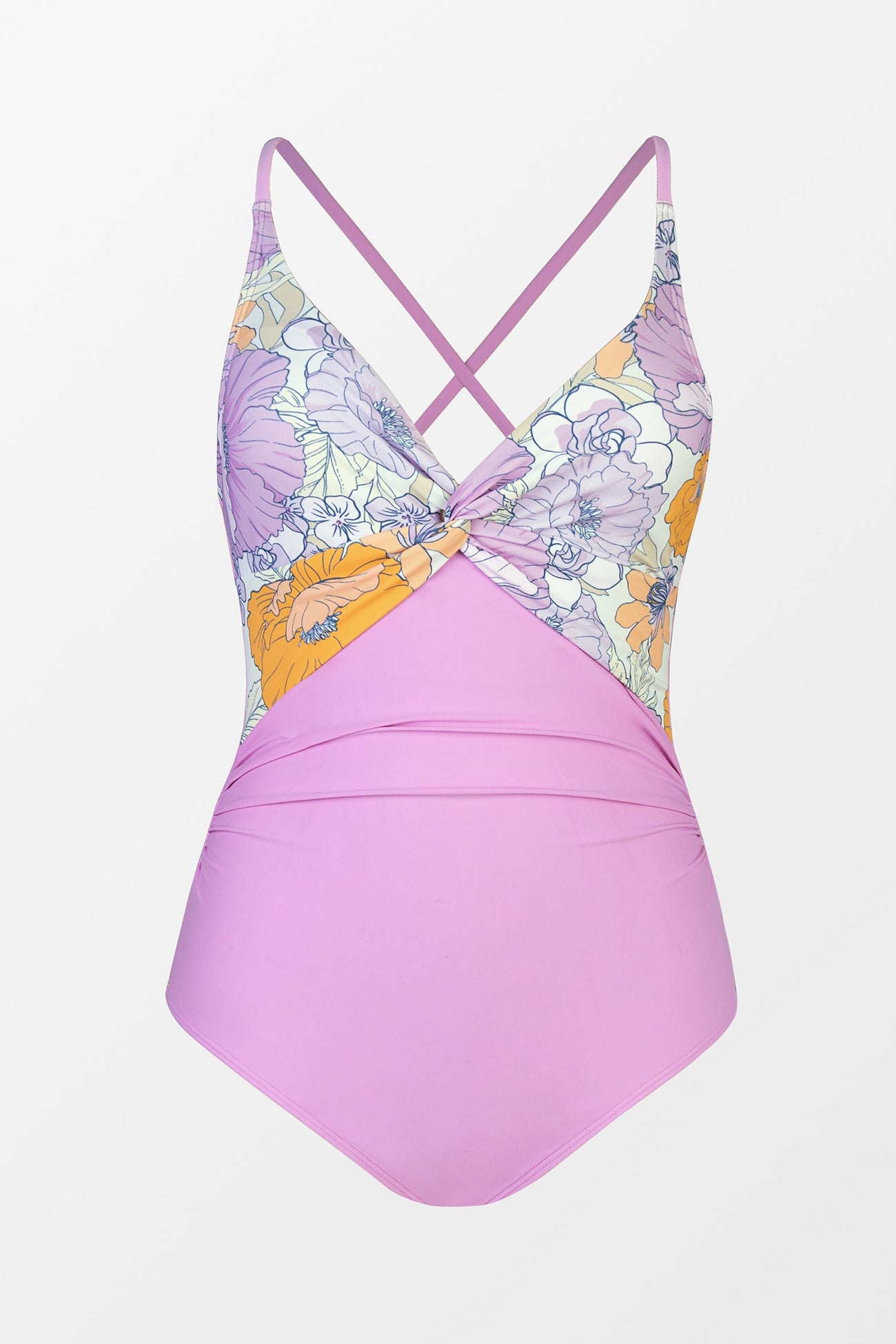 Twist Front Cross Back One Piece Swimsuit
