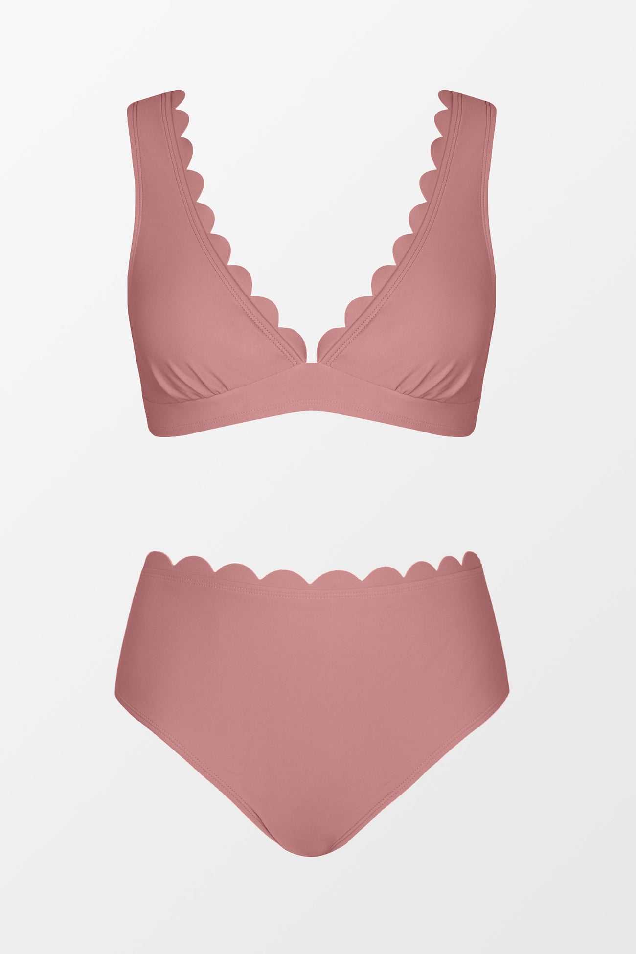 Bianca Dusty Pink Scalloped Bralette & Mid Rise Bikini Set