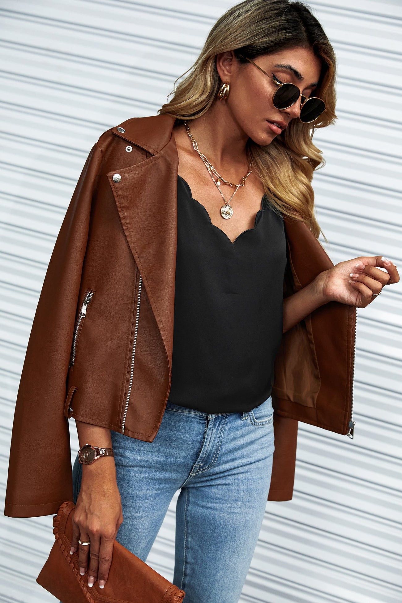 Surprise Me Black V-Neck Scalloped Top